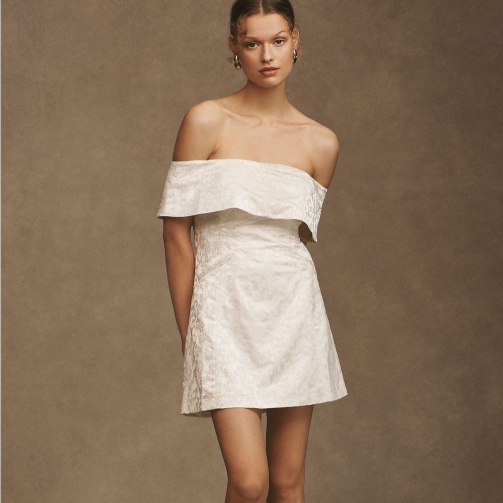BHLDN Ingrid stretch jacquard off-the-shoulder mini dress